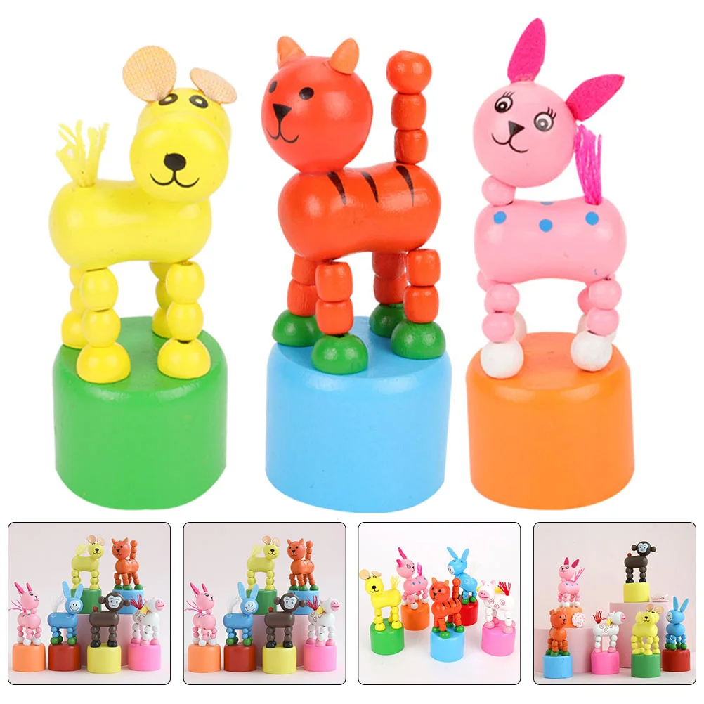 

5 Pcs Press Barrel Toy Wooden Animal Kids Educational Plaything Thumb Puppet Toys Spring Swinging Child Ornaments