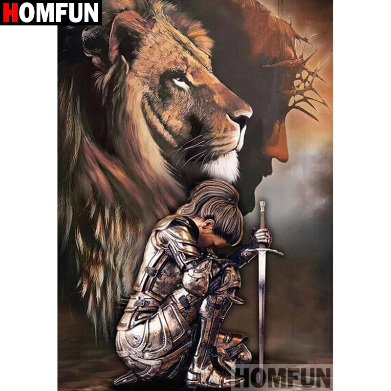 

HOMFUN 5D Diy Diamond Painting Cross Stitch "Animal lion" Home Decor Full Rhinestones Inlay Diamond Embroidery