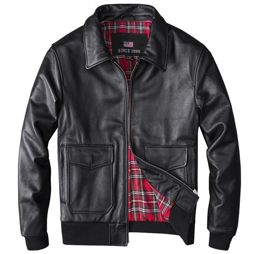 

Куртка-бомбер мужская зимняя клетчатая, из натуральной воловьей кожи, 4XL/5XL