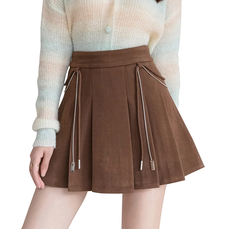 Женская шерстяная плиссированная юбка бежевая черная серая мини-юбка с высокой