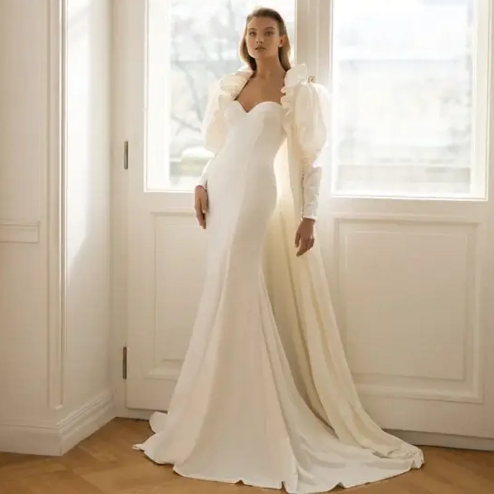 

5 Qcenkeren Wedding Dresses Sweetheart Full Puff Sleeve Sheath Two-piece Bridal Gowns boho wedding dress винтажное платье