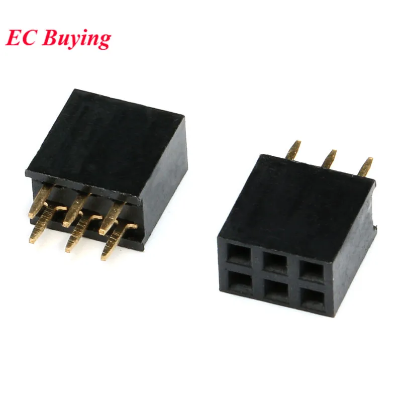 10pcs/lot Double Row Pin Female Header Socket Pitch 2.54mm Pitch 3 6 Pin Connector Straight Header Strip 2x3Pin PCB Socket Board