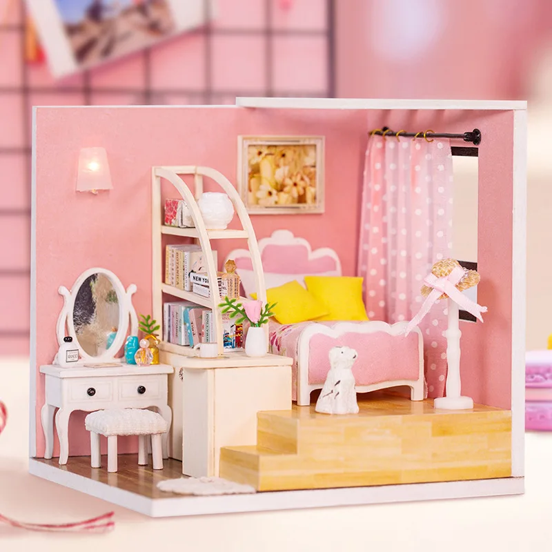 

LED Dressing Telescope doll house furniture diy dollhouse wood diy doll house miniature dollhouse furniture children puzzle Toy