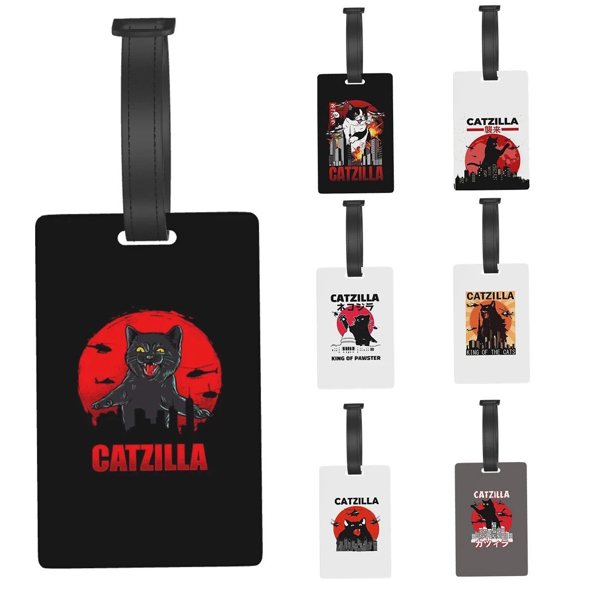 

Vintage Catzilla Sunset Cats Lover Luggage Tags PVC Luggage Travel Accessories Tag Portable Travel Label Holder ID Name Address