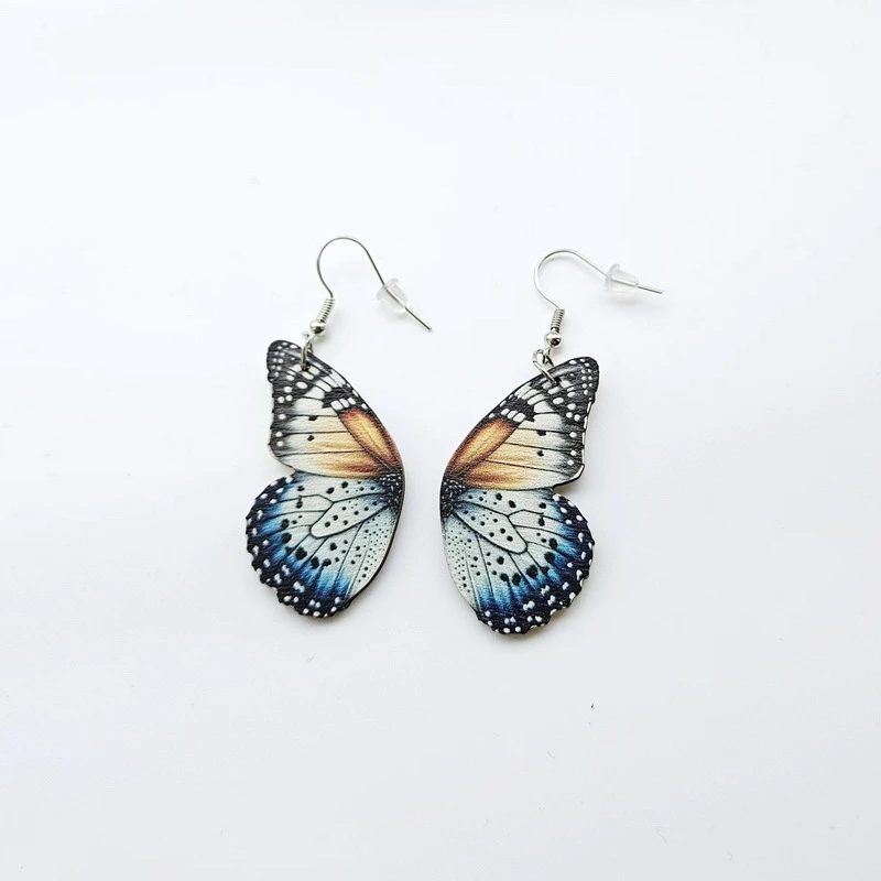 Винтажные красочные деревянные серьги в виде крыльев бабочки для женщин крутые