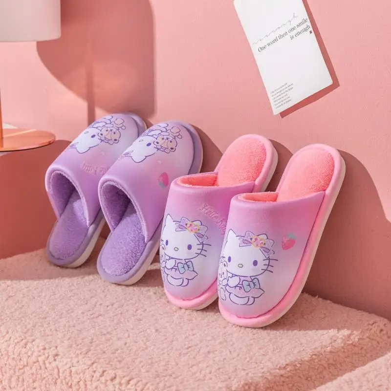 

Sanrio Plush Slippers Hello Kittys Accessories Cute Beauty Kawaii Home Winter Indoor Anti-Slip Cartoon Anime Toys for Girls Gift