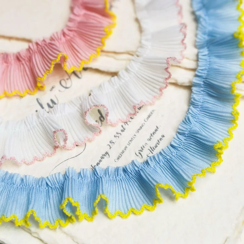 3cm wide white blue powder chiffon pleated dog tooth edge lace accessories doll dress hem Lolita pet decoration