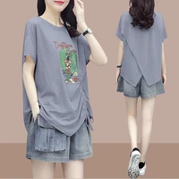 summer suit the new 2022 short sleeve t shirt and wide leg shorts fashion two piece outfits short pants set 5xl e73