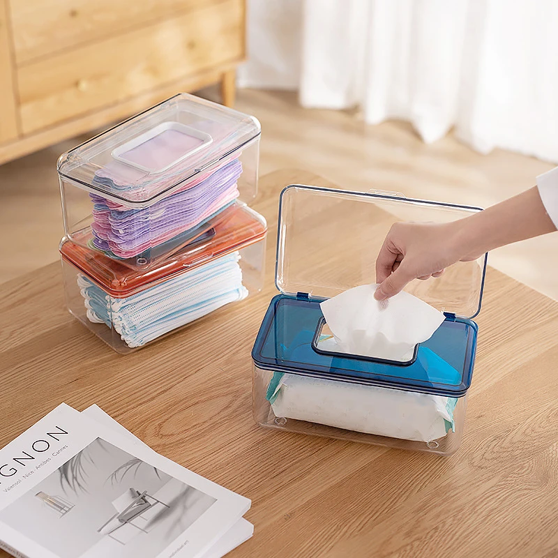 

Transparent mask storage box Household living room tissue box Modern simple wipes storage With spring