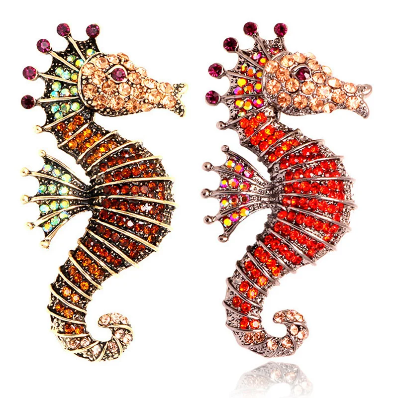 

Women Seahorse Brooches Rhinestone Sea Sparkling Lapel Pins Men Casual Animal Office Accessories Gift Jewelry