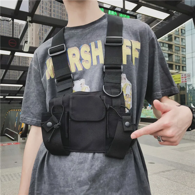 

Functional Tactical Chest Bag For Men Fashion Bullet Hip Hop Vest Streetwear Bag Waist Pack Unisex Black Chest Rig Bag bolsos 가방