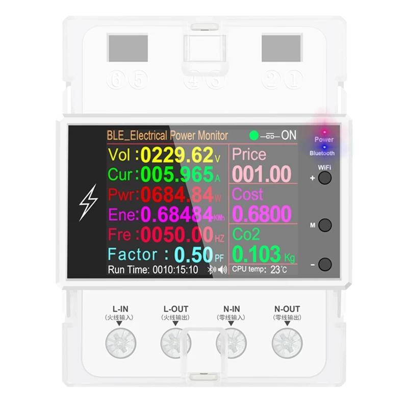 

AT4PB Din Rail AC Monitor 110V 220V 100A Voltage Current Power Factor KWH Electric Energy Frequency Meter Bluetooth