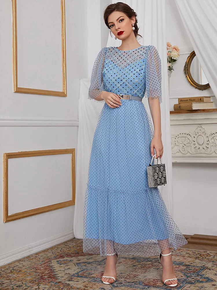 

TOLEEN Women Elegant Maxi Long Dresses 2022 Summer Luxury Belt Swiss Dot Ruffle Arabic Turkey African Evening Party Robe Vestido