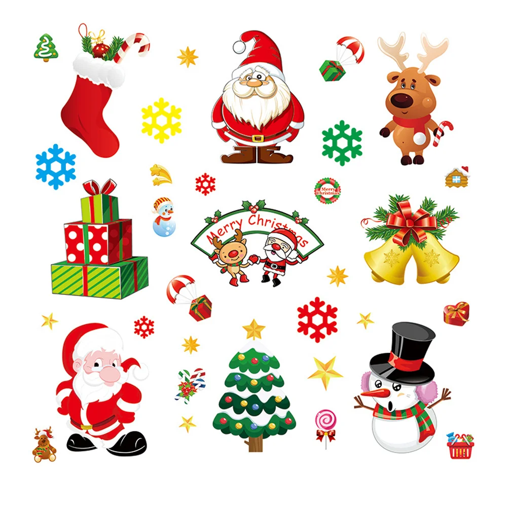 

10 Pcs Christmas Window Stickers Santa Claus Snowman Bear Pattern Wall Stickers Window Decal Festival Mural Decor