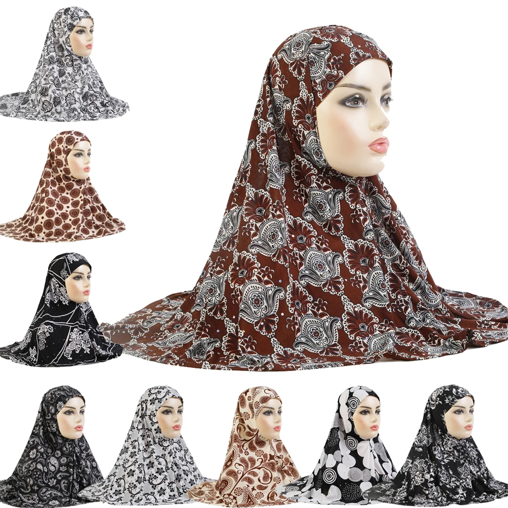 

Muslim Women Hijab Instant Scarf Print Turban Islamic One Piece Amira Prayer Shawl Wrap Pull On Ready Hijabs Ramadan Head Wraps