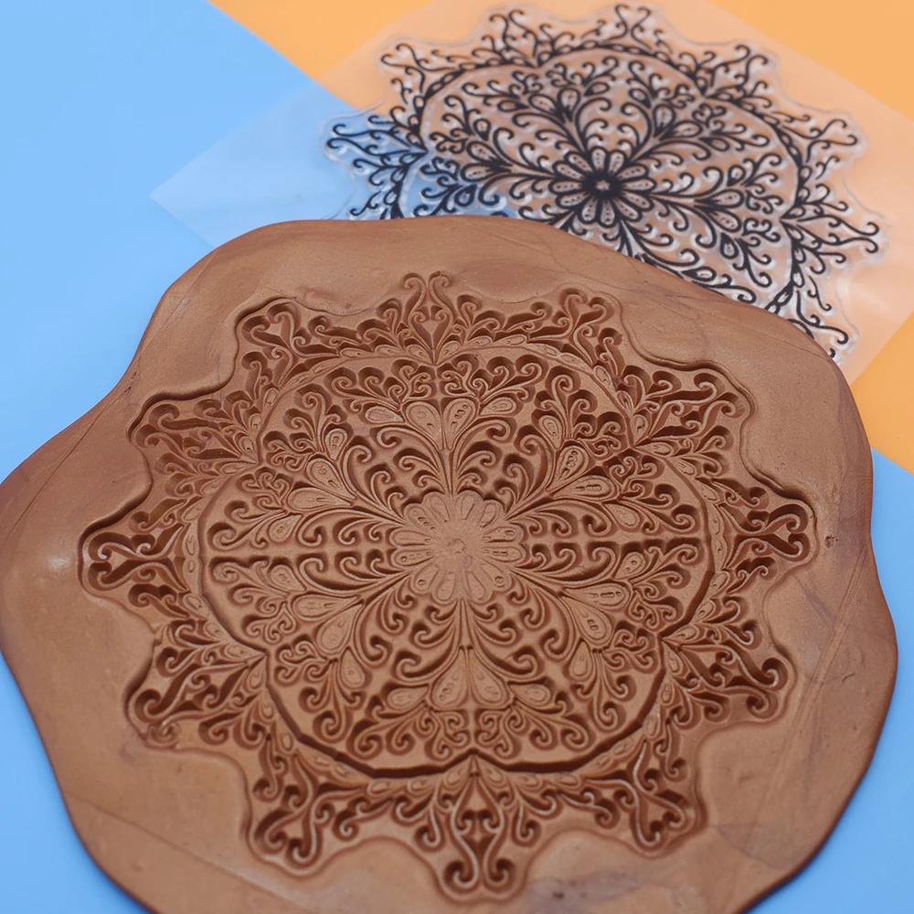 

9cm ROSE Mandala Polymer Clay Texture Sheets Stamp Pottery Transfer Emboss Mat Press Print Modeling Impress for Ceramic Earring