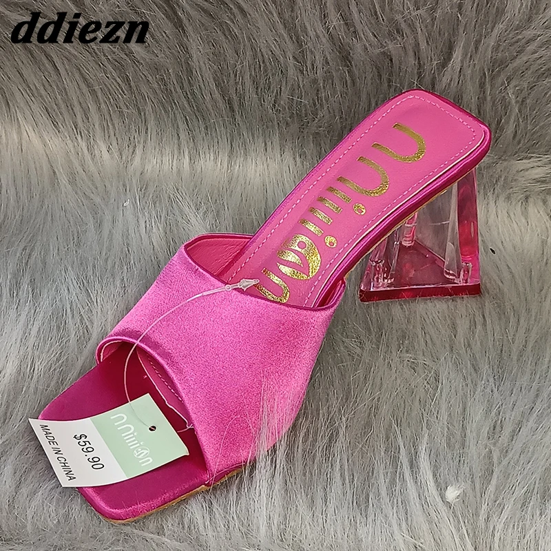 

2023 Transparent Fashion Strange Style Women Pumps Sandals Ladies Footwear Crystal Heels Shoes Slip On Luxury Female Slippers