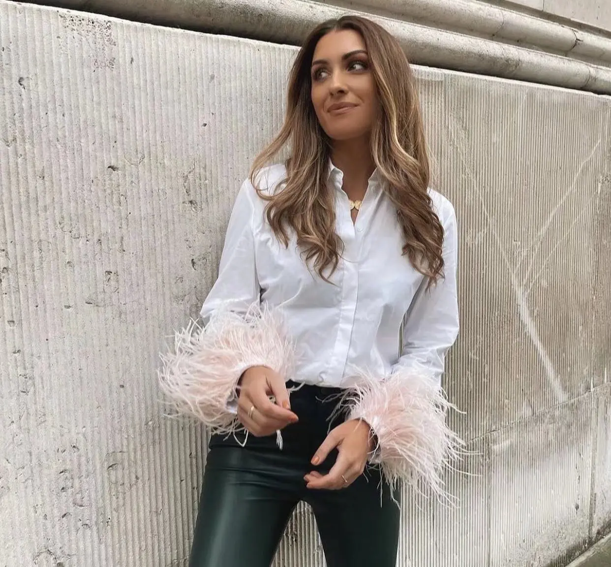 

High Quality Spring Women's Cuff Feather Long Sleeve Blouses Lapel Top Multicolor Casual Shirt Tops