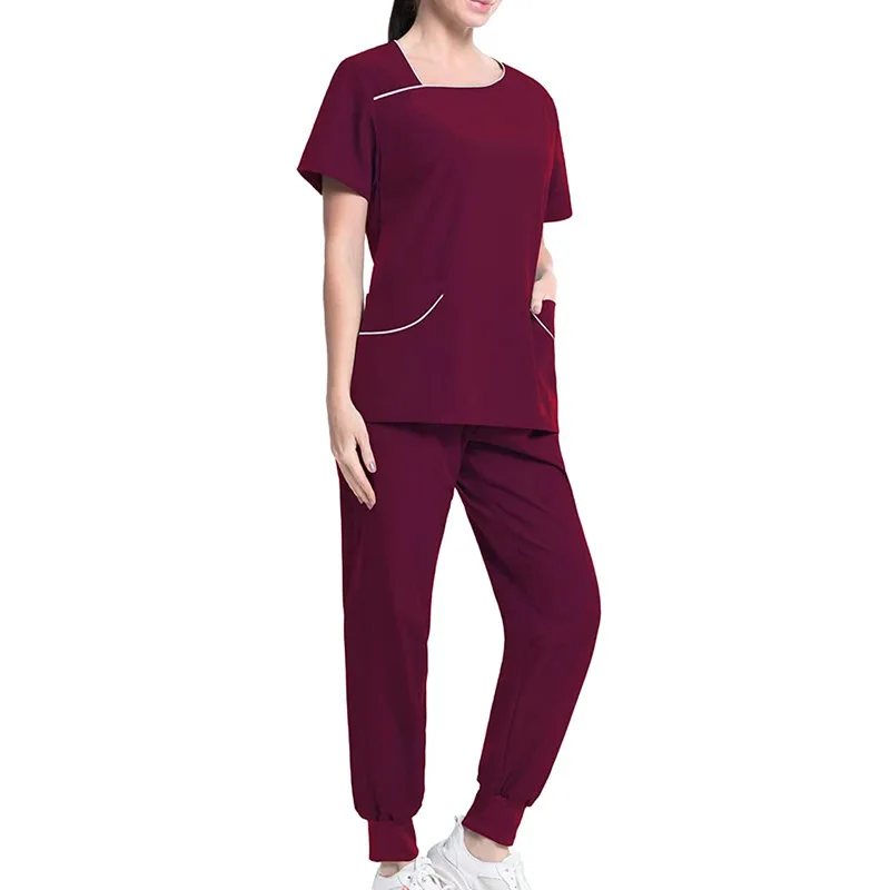 

Scrubs Sets For Women Nurse Scrub Uniform Top And Jogger Pant Work Clothes Stretchy Short Sleeves Suit Slanted V-Neck Design