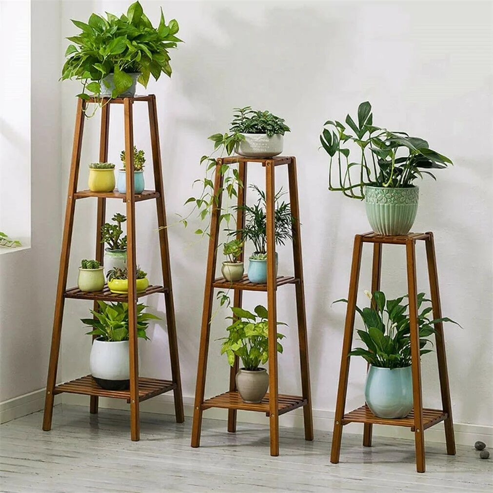 

Tall Bamboo Plant Stand Flower Pot Display Rack Shelf Indoor Outdoor