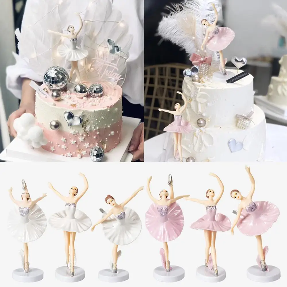 

3Pcs/Set Ballet Dancing Girls Ornaments Cake Topper Birthday Party Decoration Elegant Ornaments with Base Cake Decor