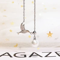 ladies 925 sterling silver necklace white gold bird animal inlaid pearl zircon clavicle chain fashion jewelry couple love gift