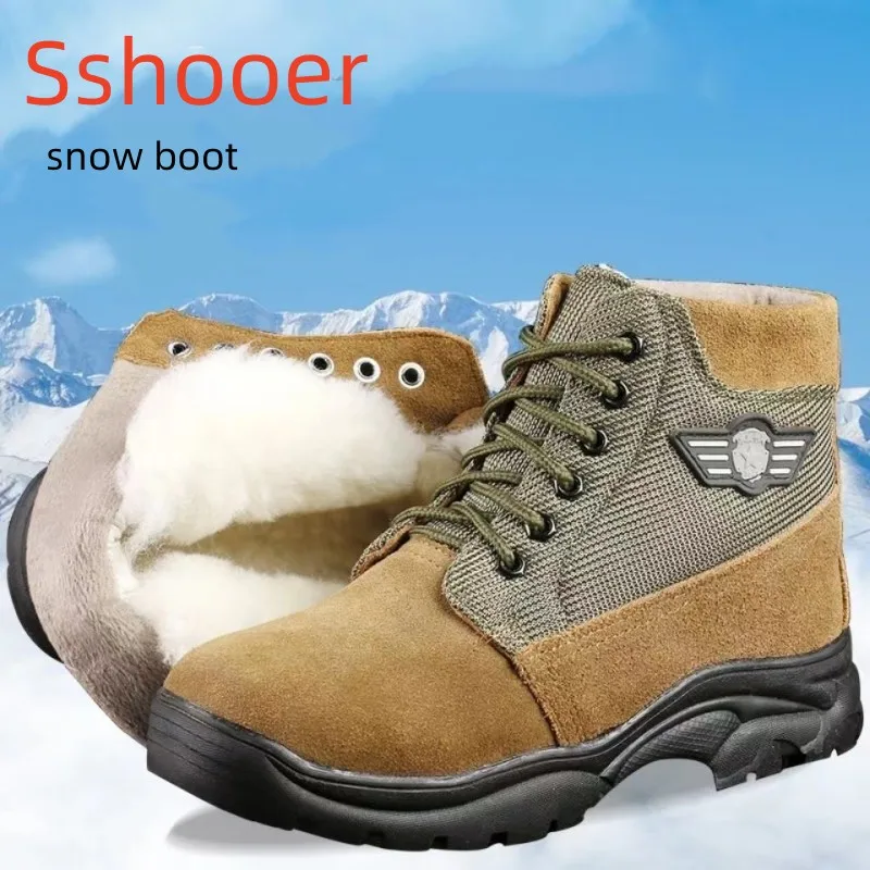 

Sshooer Winter Snow Boots Real Leather Cowhide Cow Suede Warm Wool Men Boot Outdoor Work Safety Waterproof Shoes Ankle Footwear