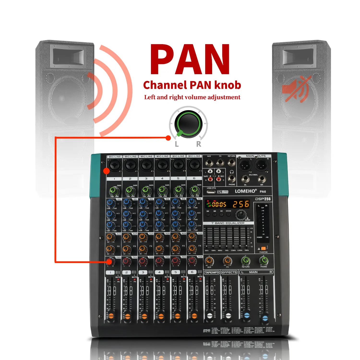 LOMEHO 6-канальный микшерный пульт BT 24 бит 256 DSP звуковой стол Бесшумная функция аудио