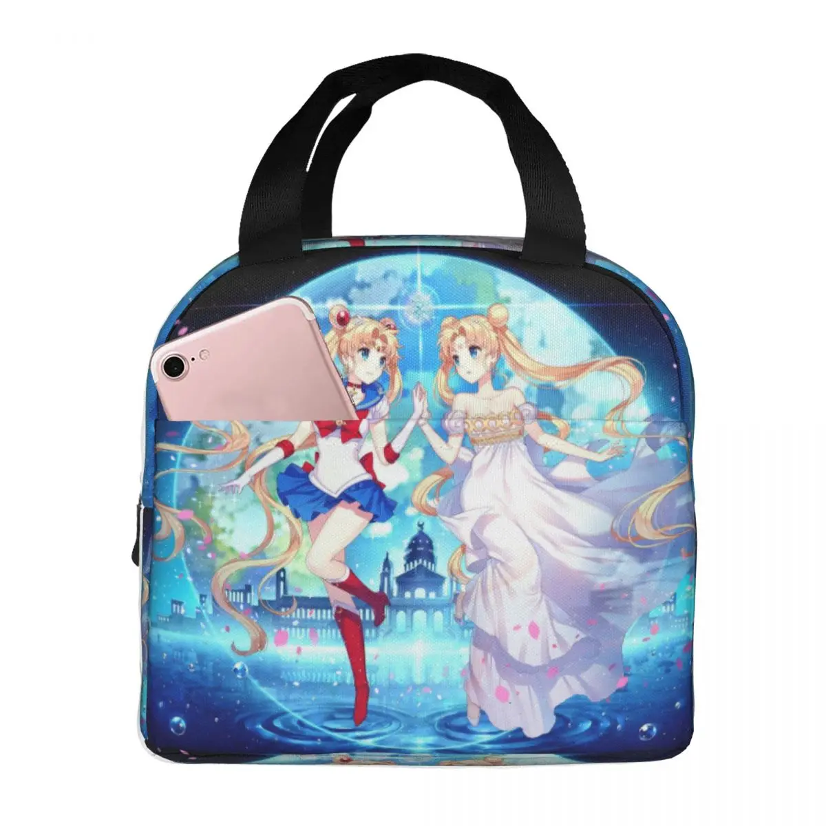 

Cartoon Girls Lunch Bag Princess Moon Sailors Insulated Cooler Portable Picnic Travel Canvas Tote Food Bag