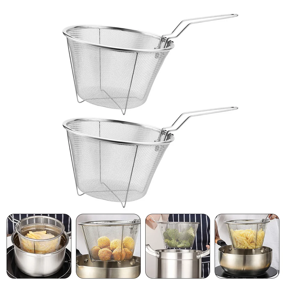 

2 Pcs Stainless Steel Frying Basket Baskets Reusable Mini Electric Wire French Fries Tools Dad Colander