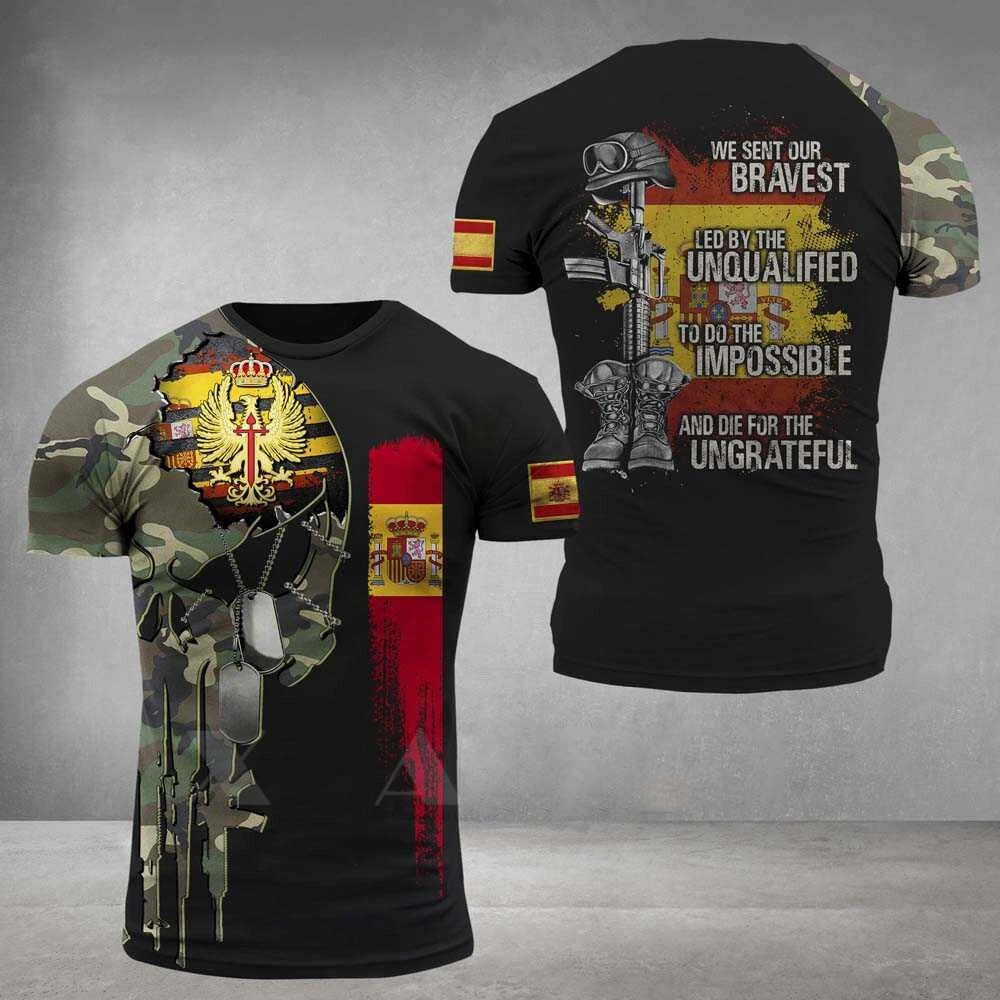 

Flag of Spain Pattern Men's 3D Printing T-Shirt Ioose Casual Short Sleeve Oversize T-Shirt Spanish veterans top camouflage cloth