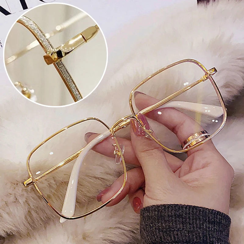

Fashion Office Anti Blue Light Glasses Men Women Diamond Studded Oversize Square Eyeglasses Computer Goggles Eyewear Alloy Frame