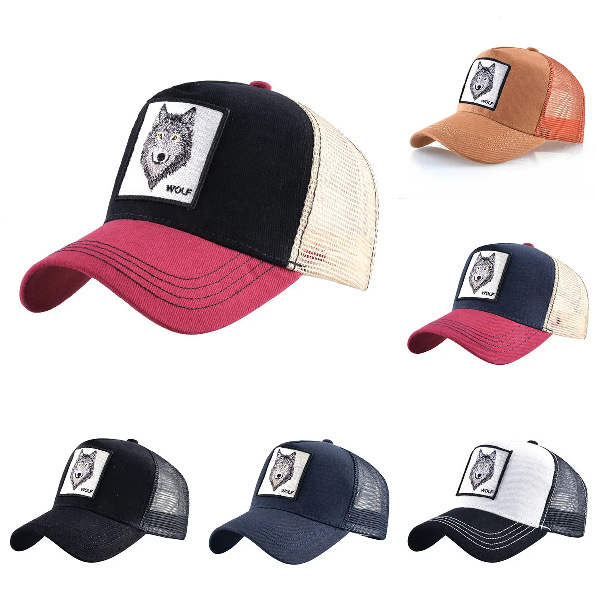 Baseball Caps Wolf Embroidery Hip Hop Hats Men Snapback Breathable Mesh Bones Fashion Streetwear Trucker Cap Women