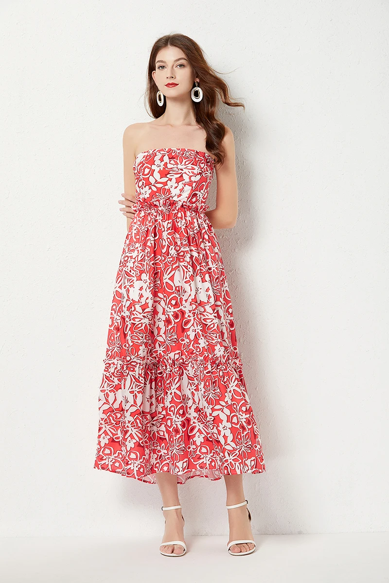 

Summer 2022 New print, strapless, sexy stitching, slim, high-waisted women's dress, non-slip beach party dress 6A015