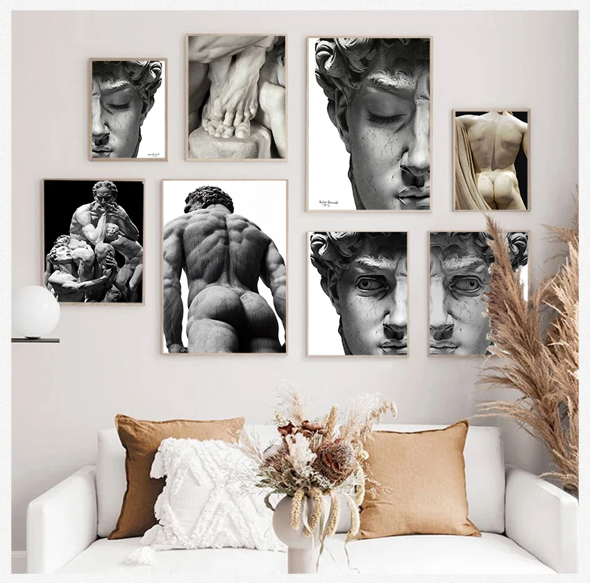 

And Prints Wall Art Canvas Paintings Pictures Living Room Home Decoration Nordic Black and White David Head Sculpture Posters