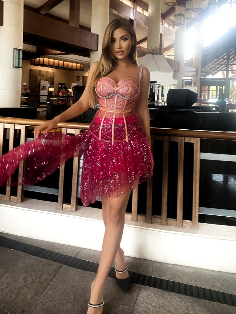 Летний белый комплект из двух предметов со стразами женский кружевной сетчатый