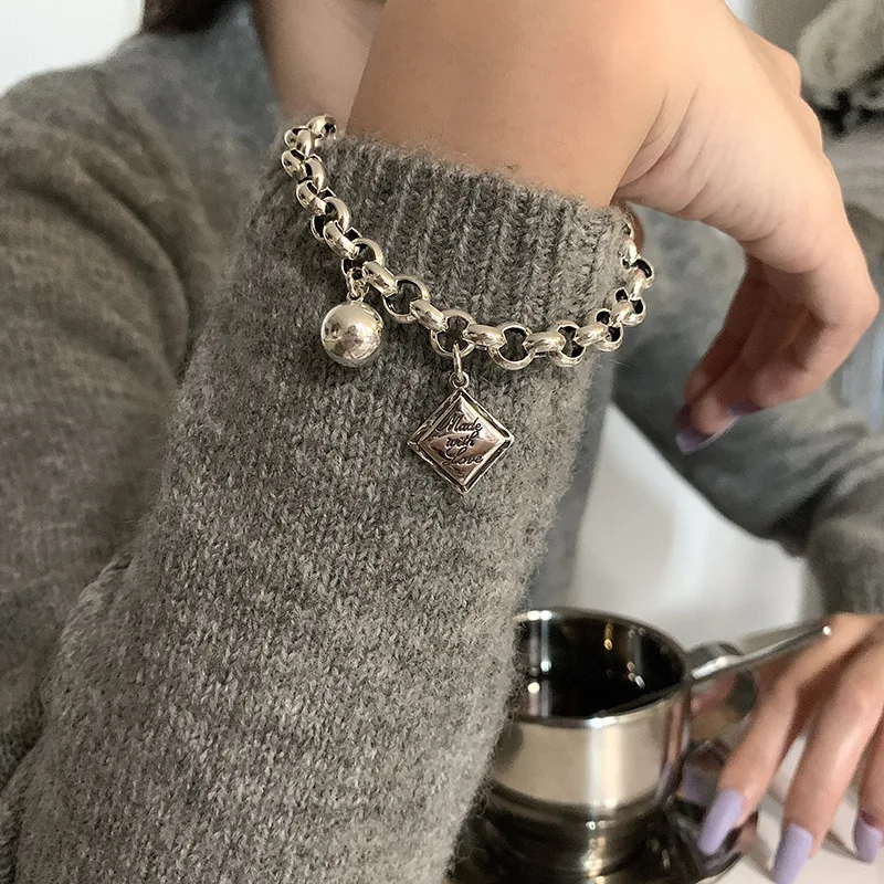 

Retro Letters Bracelet Female Korean Simple Design Ball Hip Hop Evil Eye Bracelet Pandora 925 Original Bracelet Femme Bangles