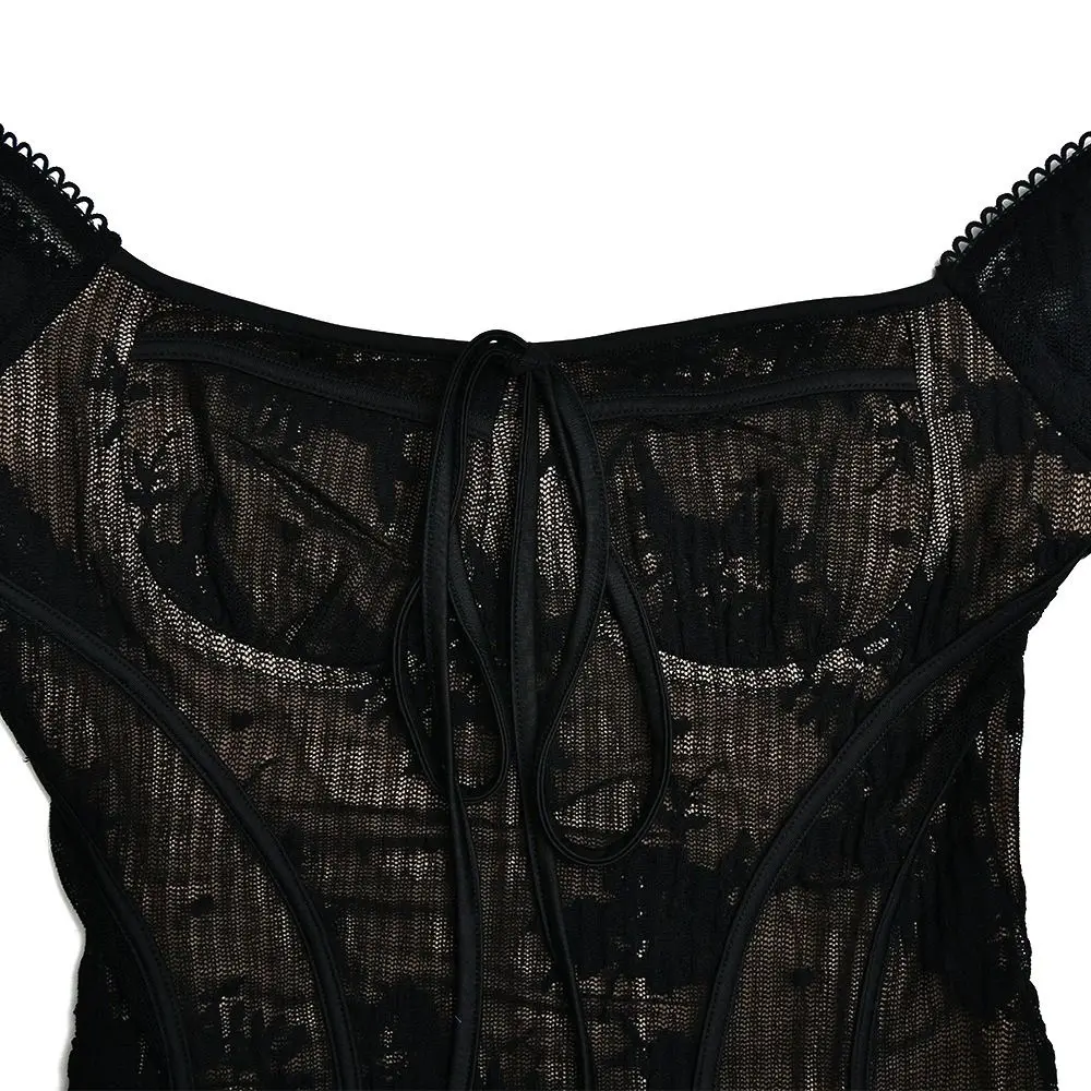 Flare Long Sleeve Backless Print Dress Square Neck Chest Wrap Mini Frenum