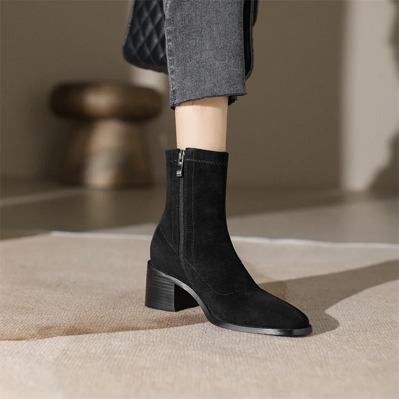 2023 Women Ankle Fashion Boots Office Ladies Slim Leg Concise Mature Thick Heels Shoes Autumn Winter Female Boots