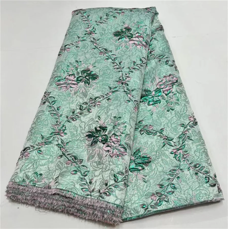 

Африканская Женская жаккардовая ткань, Цветочная Дамасская ткань, нигерийская позолоченная кружевная ткань из жаккардовой ткани 5 ярдов дл...