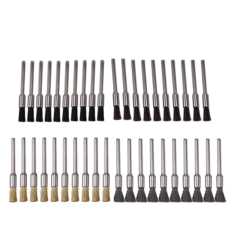 

40Pcs 4 Types Nylon /Horsehair /Brass /Steel Wire Wheel Brushes Set Polishing Brush Shank for Rotary Grinder Tools