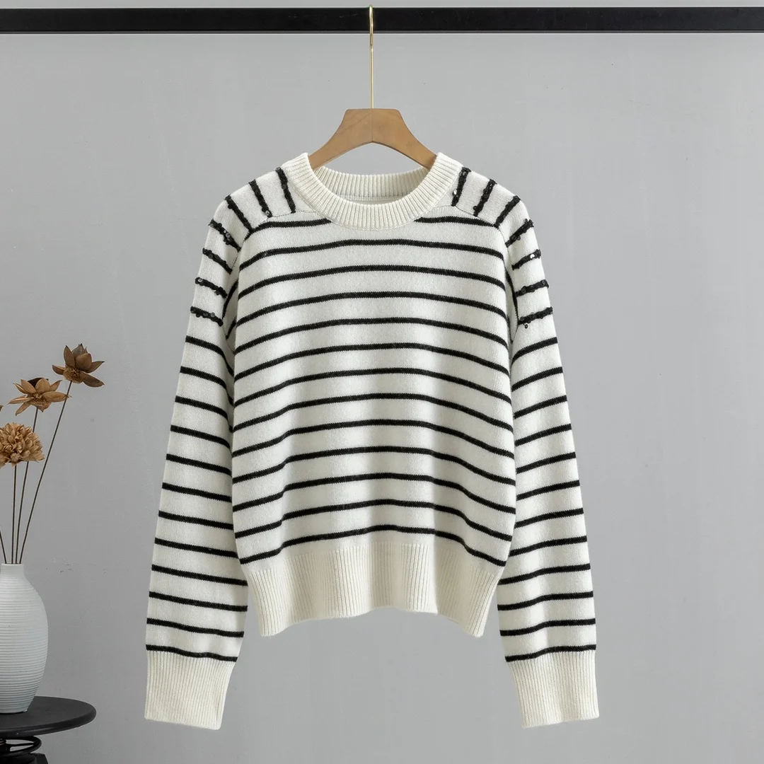 

2023 Spring/Summer Fashion New Women's Clothing Striped Cashmere Pullover 0822