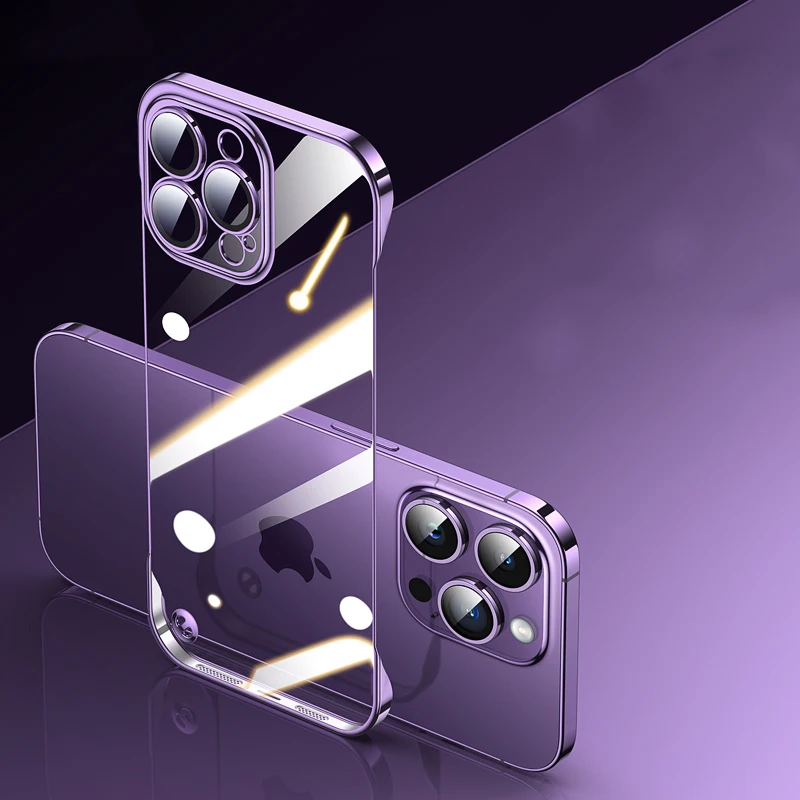 

Luxury Transparent Plating Phone Case for iPhone 14 13 12 Pro Max Plus Frameless Clear anti yellow Shockproof Cover