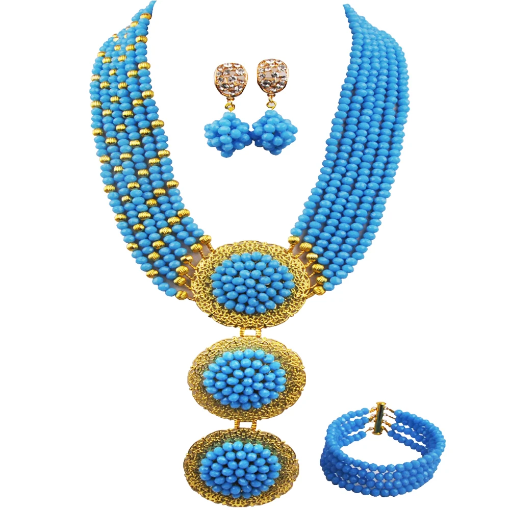 Набор ювелирных украшений с синими африканскими бусинами |