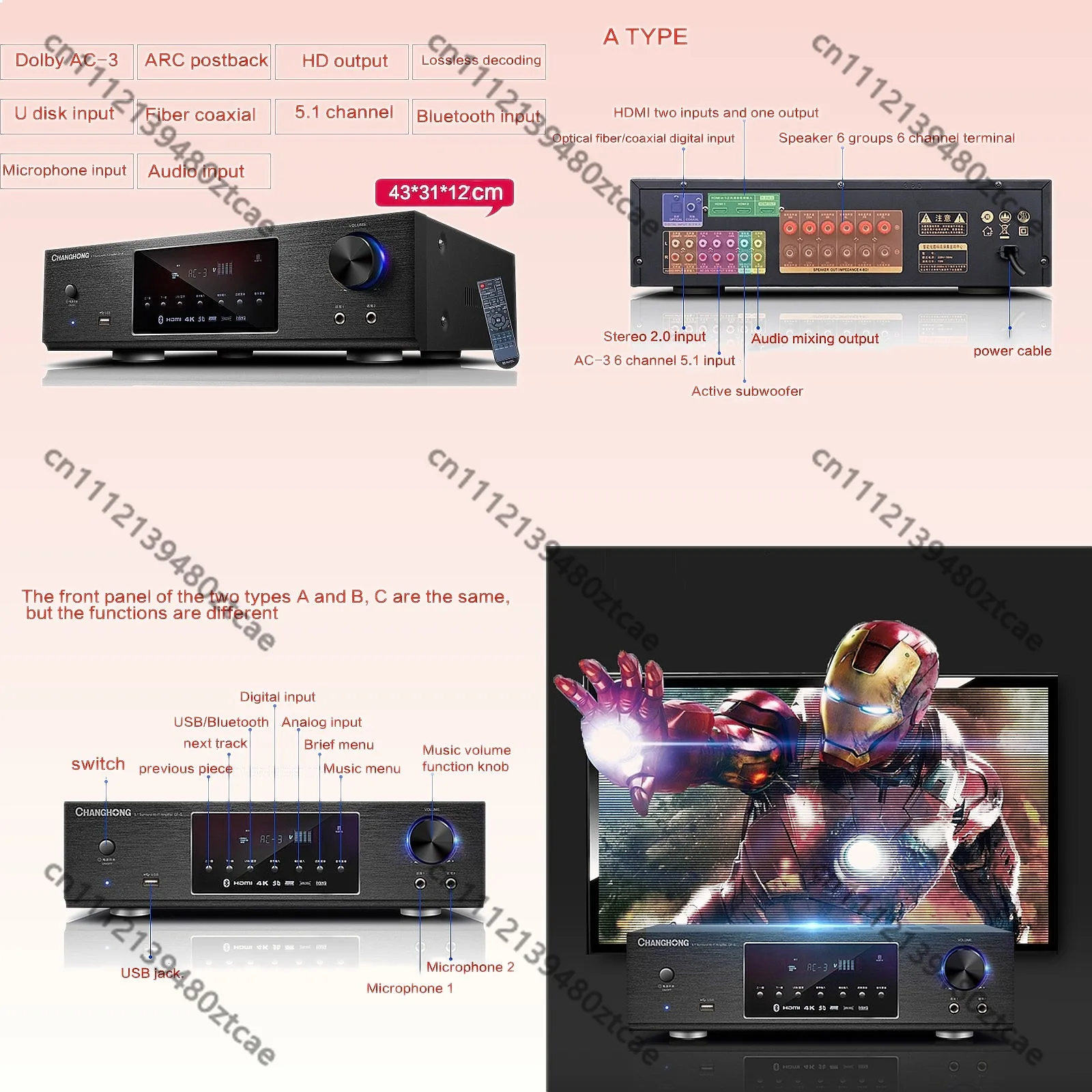 Фото Усилитель мощности для домашнего кинотеатра 900 Вт, 220 В, Hi-Fi 5.1, Bluetooth, KTV, караоке, декодирование Dolby AC-3 без потерь №1