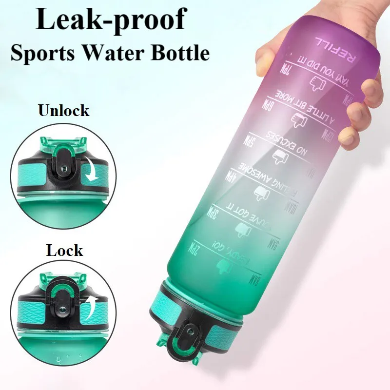 1 Liter Sports Water Bottle Leak-proof Gym Fitness Jug With Time Scale Motivational Drinking Bottle For Outdoor Cycling BPA Free