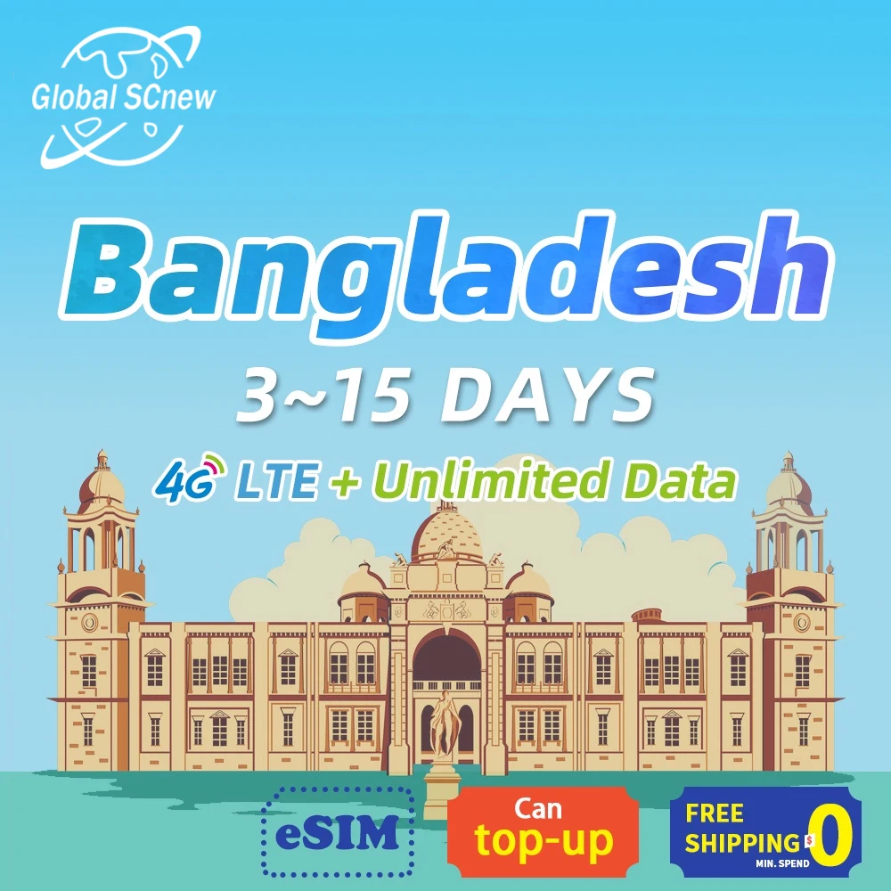 

Bangladesh,Cambodia,Sri Lanka SIM Card 4G LTE High speed Data Unlimited Data 3-15 days Support eSIM