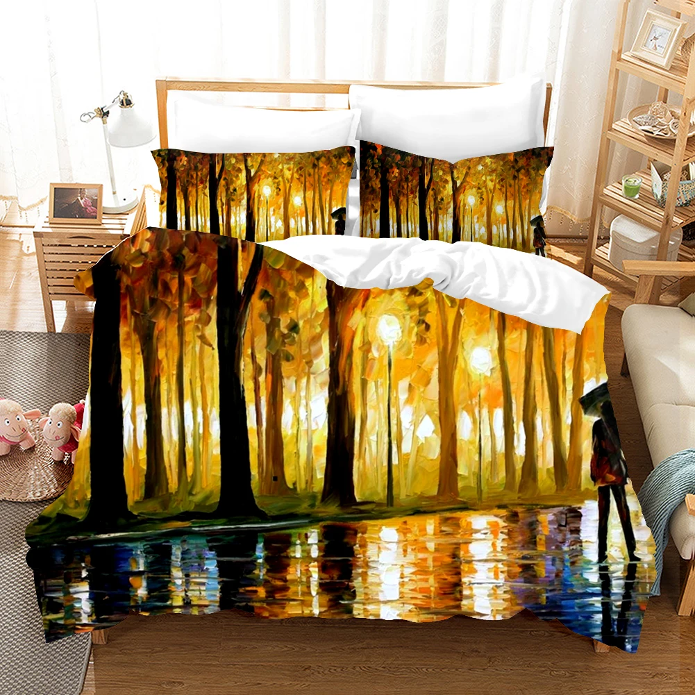 

Oil Painting Bedding Set House Bridge Scenery Duvet Cover Set Bedroom Bed Bedclothes Decor Luxury Gift Queen King Size