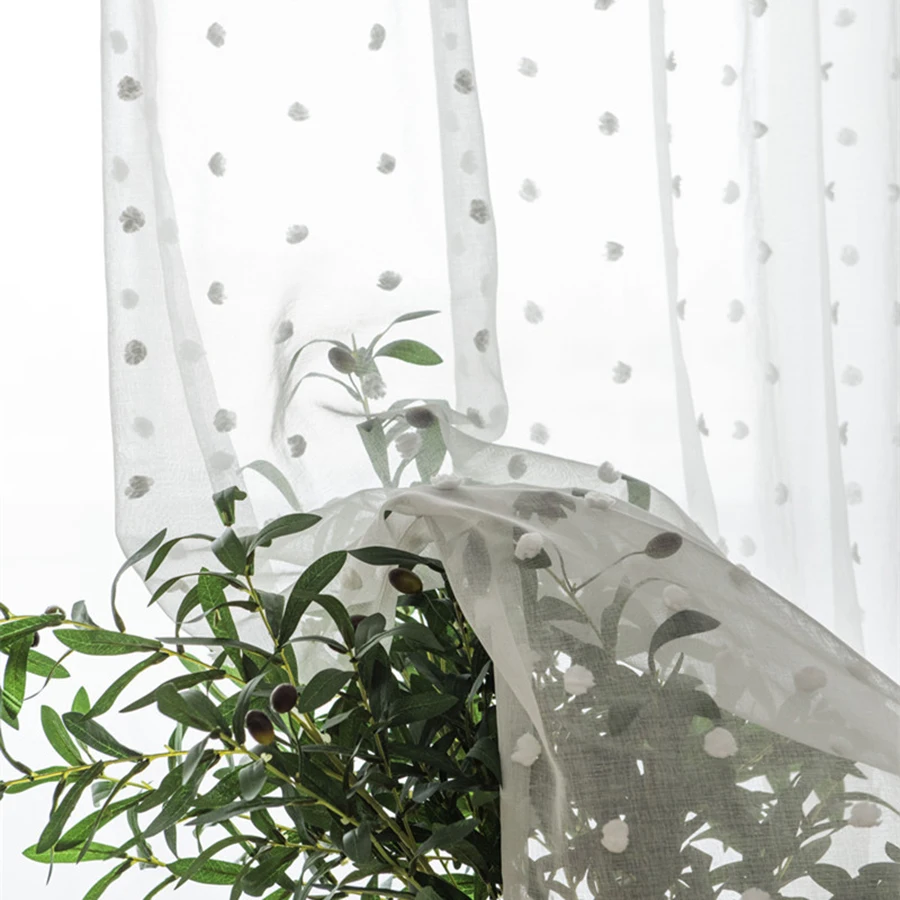 

White Lace Curtains Sheer for Living Room Bedroom Panel for Kitchen 3D Plush Point Tulle for Window Custom Drape 02