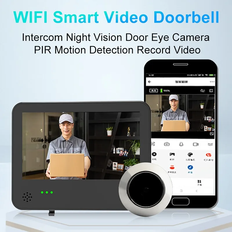 Фото Умный видеодомофон Tuya с Wi-Fi, экран 4,3 дюйма, 120° ° Широкоугольная камера видеонаблюдения с ночным видением, датчиком движения PIR и цифровым звонком №4